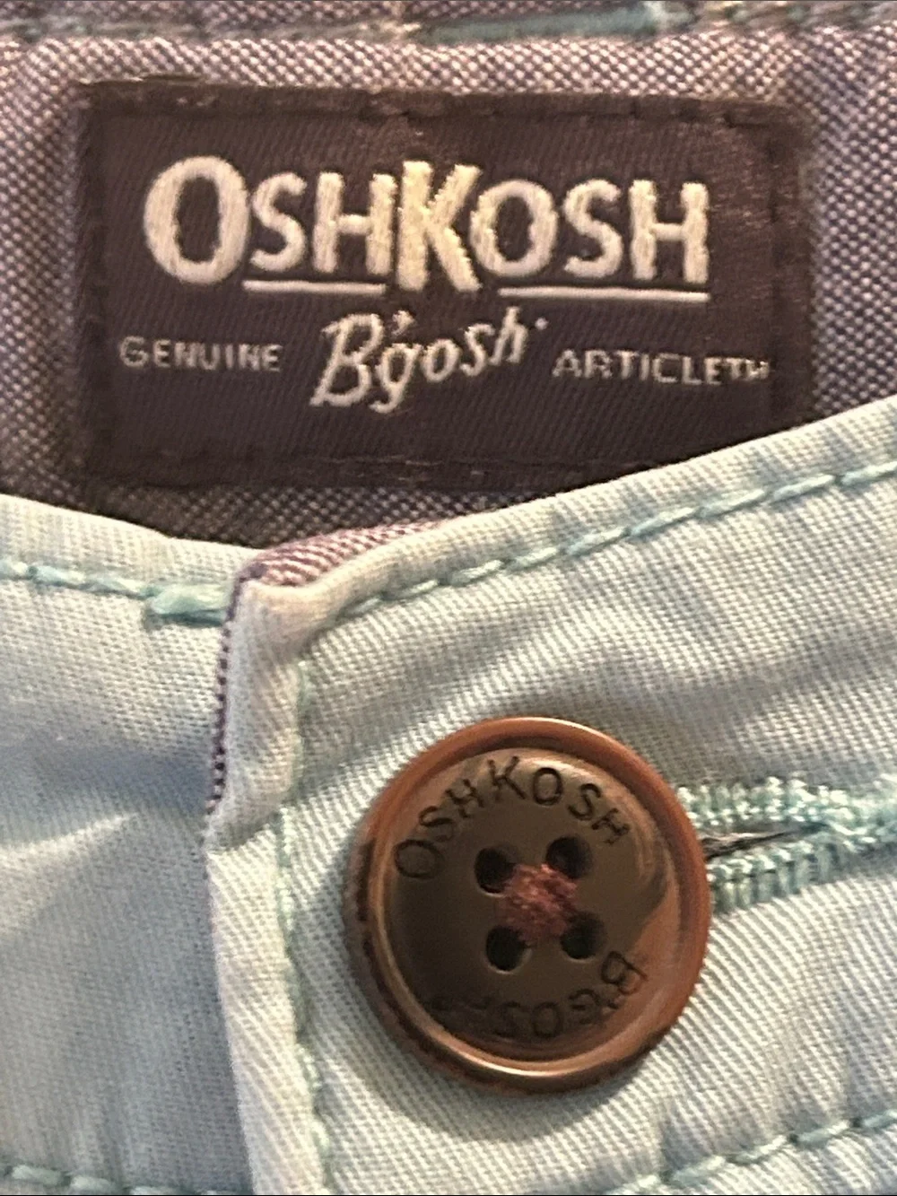OshKosh B'gosh kid’s Sky Blue ZipUp Chino Shorts inner elastic pockets size 7